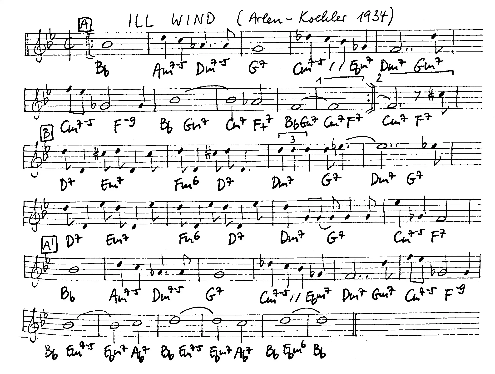 ill wind free jazz leadsheet - Courtesy of the Jungle Jazz Band